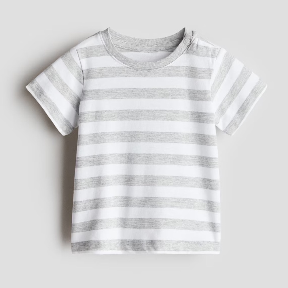 Zara Baby Cotton Jersey Short Sleeve T-Shirt Gray White Stripe 3-6 Months